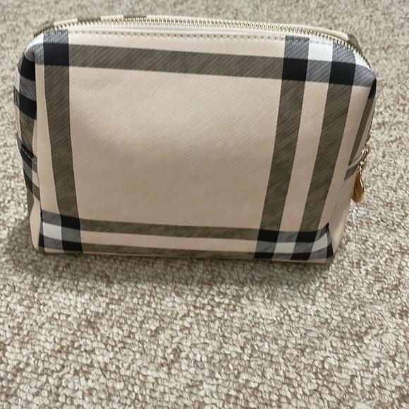 Tan with Black/Brown Stripes Cosmetic/Makeup💄Bag Medium Size - Picture 2 of 3